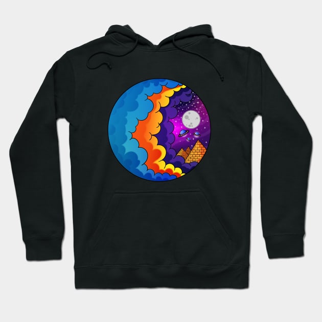 Mystical UFO Sighting - Egypt Cartoon Illustration Hoodie by Juka